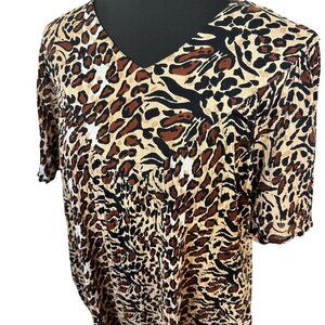 Sante Classics Womens MuMu Leopard Print V Neck Short Sleeve House Dress Cotton